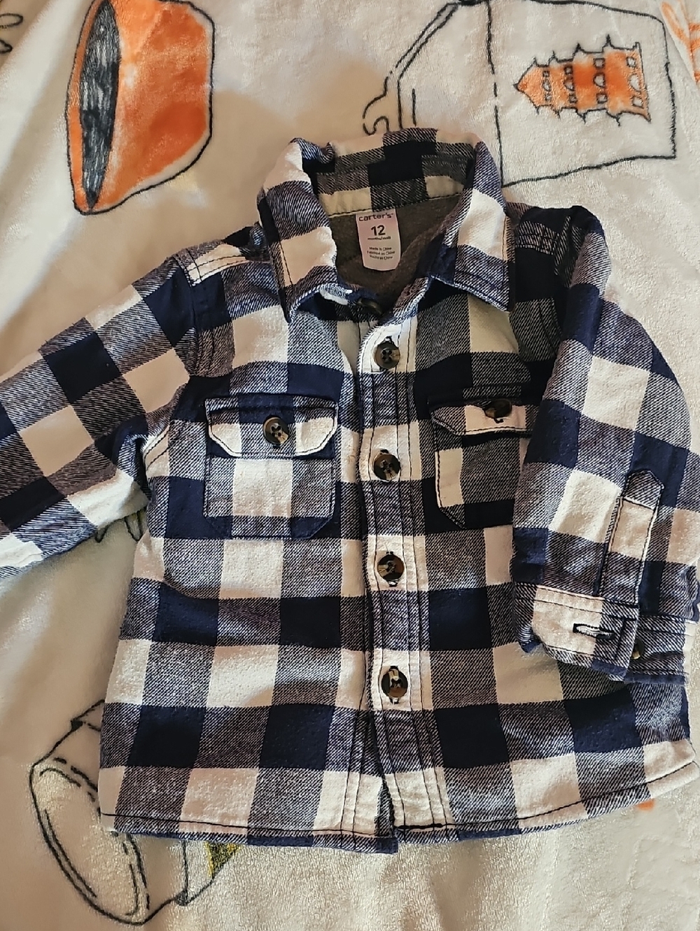 Carter's Navy and White Plaid Infant Button-Up Shirt Jacket